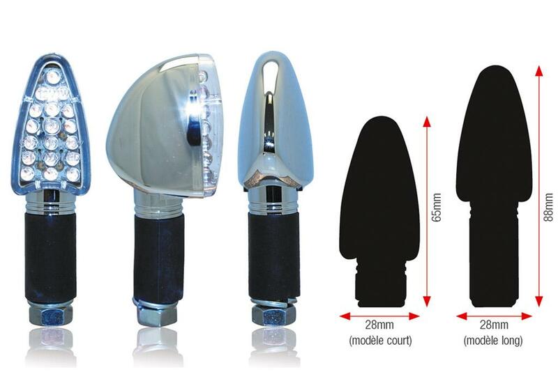 BIHR TRIANGLE LED Indicator Body Chrome / Lens Clear (Pair), Front & Rear, Short