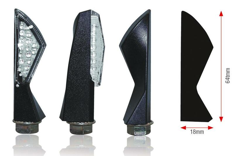 BIHR Asym LED Indicator Body Black / Lens Clear (Pair), Front & Rear