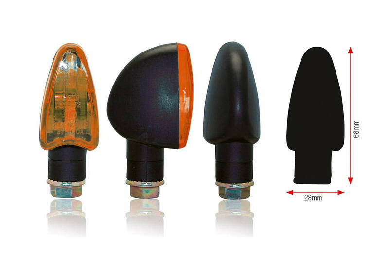BIHR Triangle Bulb Indicator Body Black / Lens Orange (Pair), Front & Rear