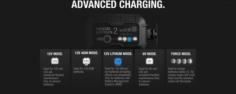 NOCO Genius2 Smart Battery Charger with Clamps 6/12V 2A