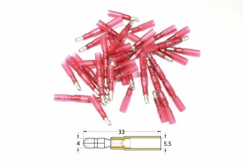 BIHR Female Heat-shrinkable Crimping Bullet Connector Ø0.5mm²/1.5mm² - 50pcs Transparent Red