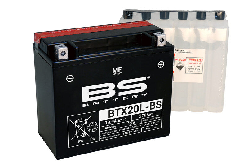 BS BATTERY Battery Maintenance Free with Acid Pack - BTX20L-BS