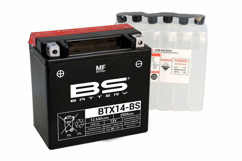 BS BATTERY Battery Maintenance Free with Acid Pack - BTX14-BS