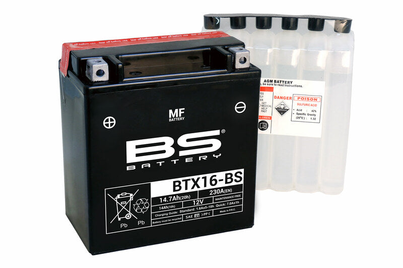 BS BATTERY Battery Maintenance Free with Acid Pack - BTX16-BS