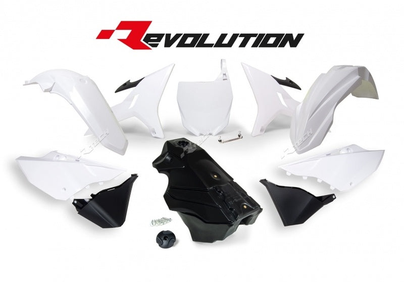 RACETECH Revolution Plastic Kit + Gas Tank Black/White Yamaha YZ125/250