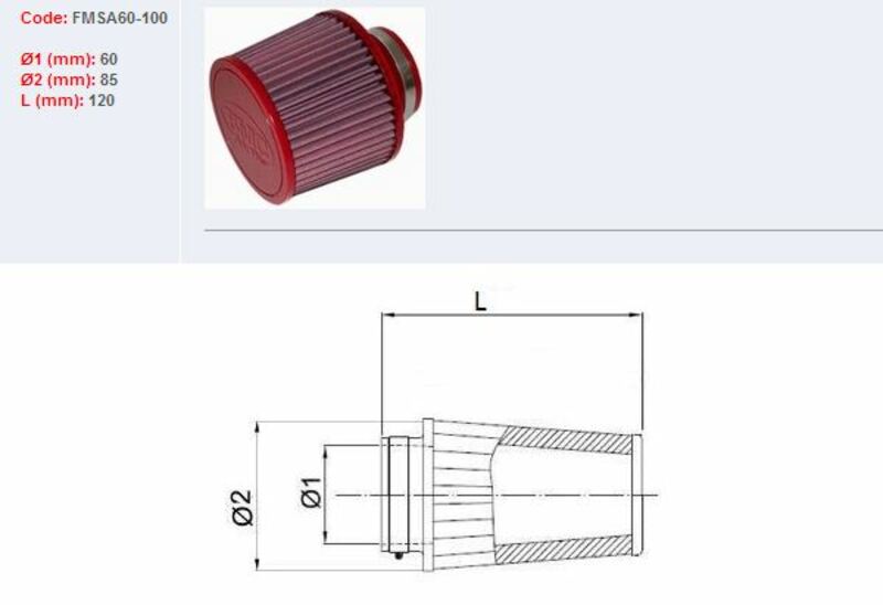BMC Air Filter Tapered Ø60mm - FMSA60-100