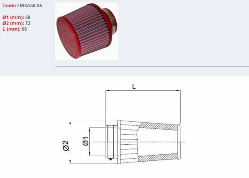 BMC Air Filter Tapered Ø50mm - FMSA50-85
