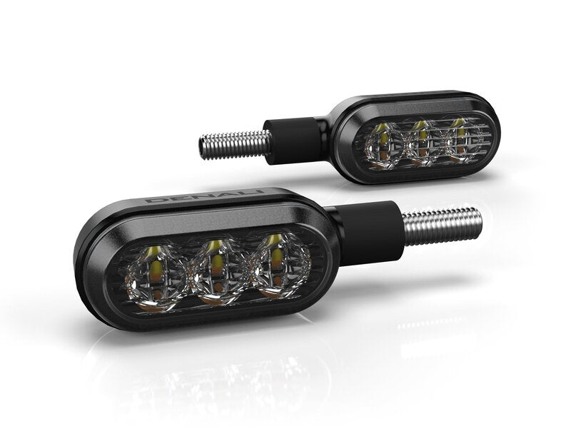 DENALI T3 Switchback M8 LED 3in1 Indicator Taillight Combination Body Black / Lens Clear (Pair), Rear