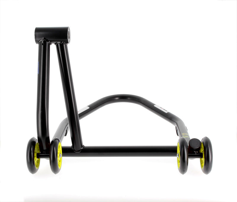BIHR Home Track Right Single Arm Paddock Stand Matt Black Yellow Wheels