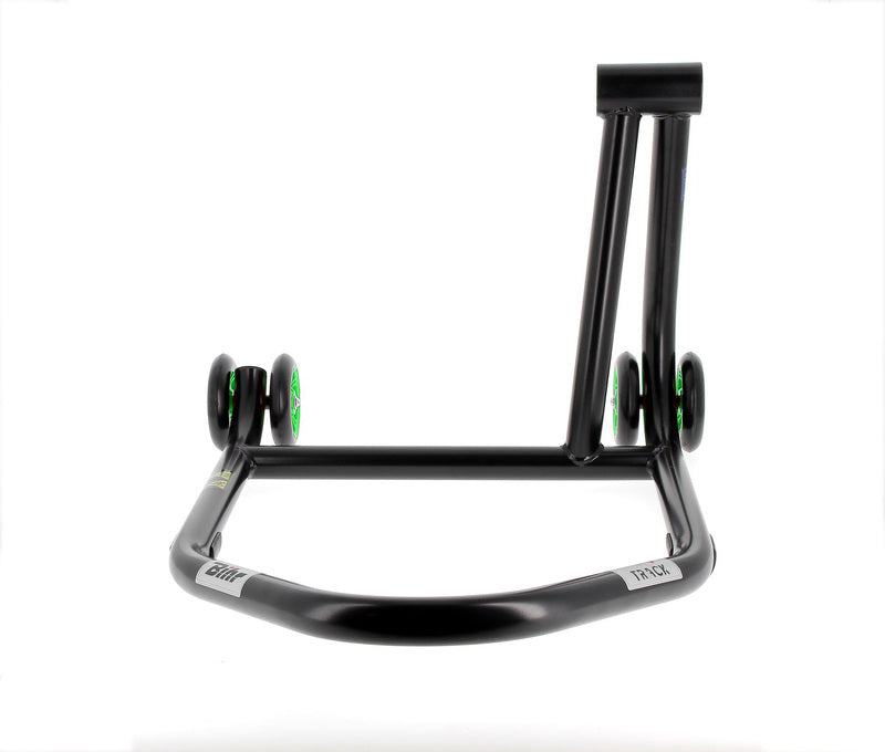 BIHR Home Track Right Single Arm Paddock Stand Matt Black Green Wheels