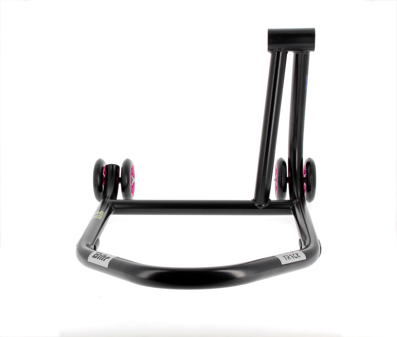 BIHR Home Track Right Single Arm Paddock Stand Matt Black Pink Wheels