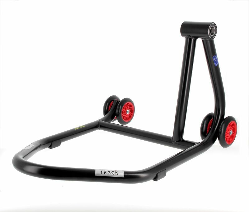 BIHR Home Track Right Single Arm Paddock Stand Matt Black Red Wheels