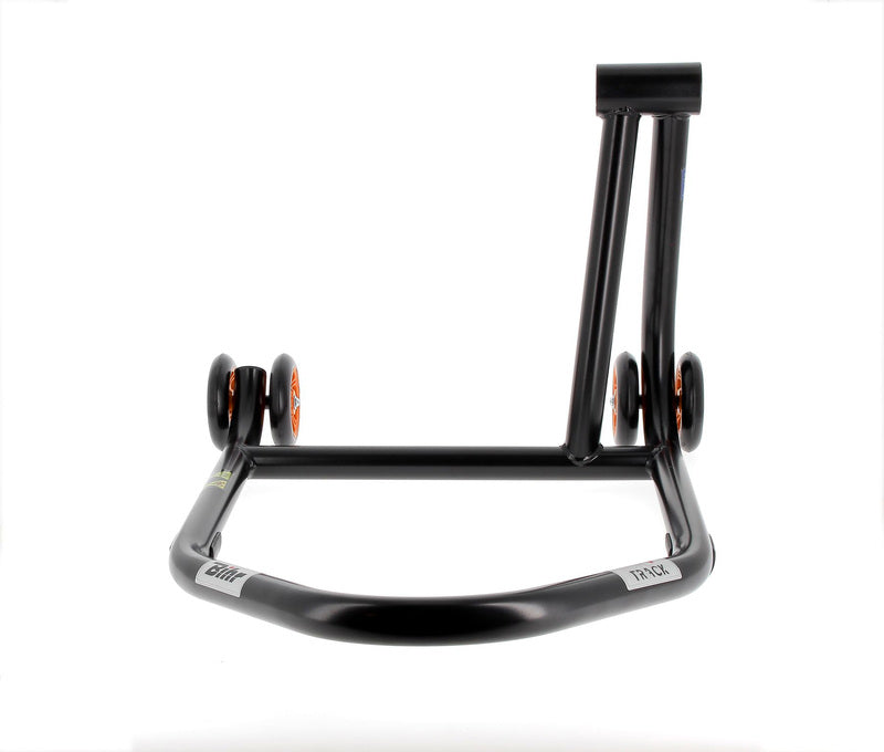 BIHR Home Track Right Single Arm Paddock Stand Matt Black Orange Wheels