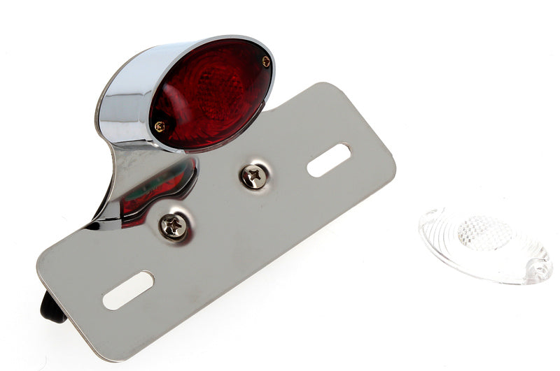 V PARTS Ogive Rear Light w/ License Plate Holder Chrome Universal