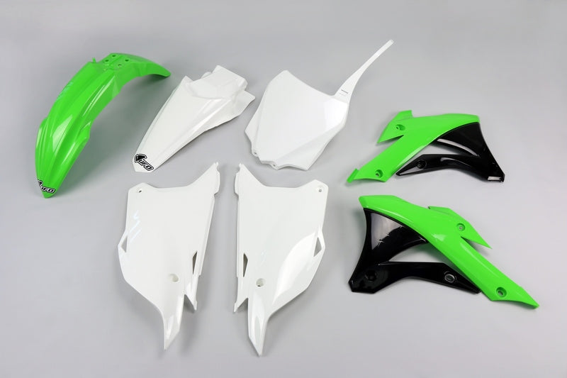 UFO Plastic Kit OEM Color (2014) Green/White/Black Kawasaki KX85