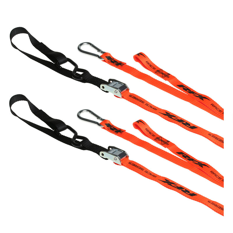 RFX Race Series Tie Downs With Extra Loop & Carabiner Clip - Orange/black