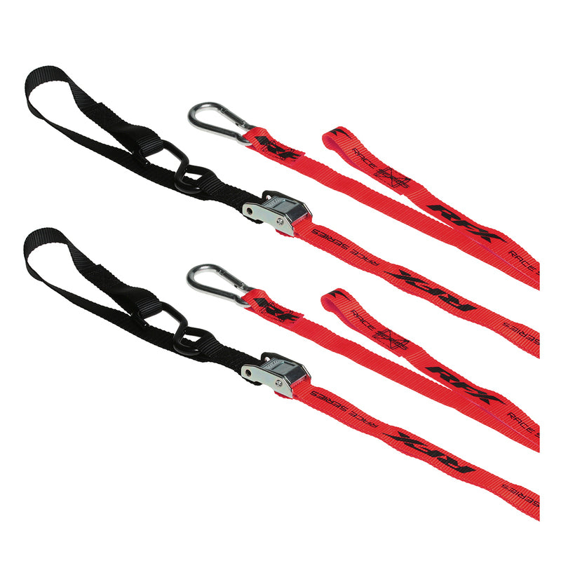 RFX Race Series Tie Downs with extra loop & carabiner clip - Red/black