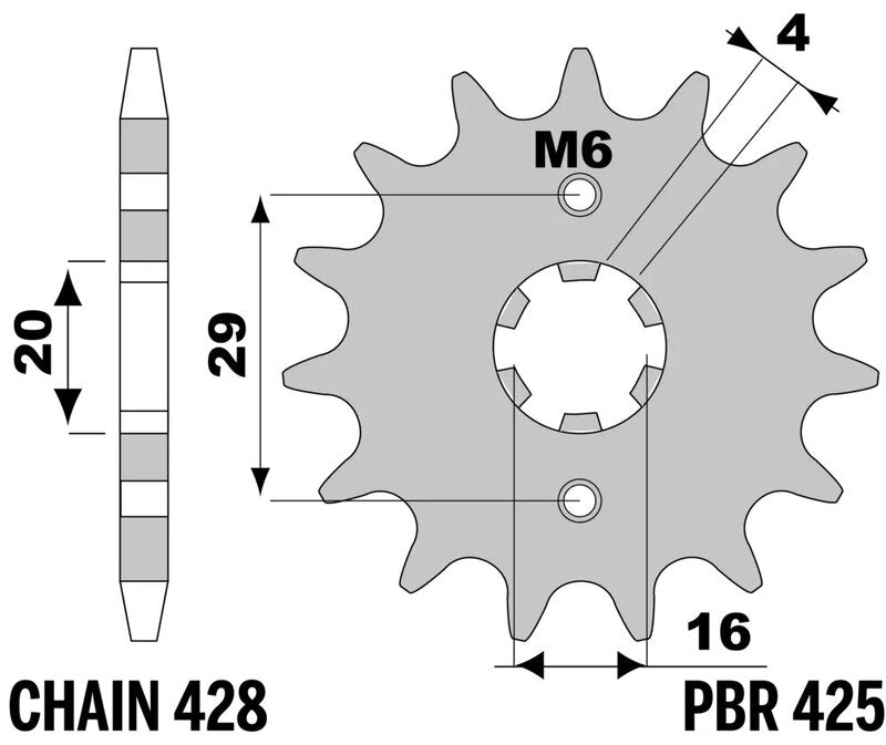 EK/PBR Chain kit 428 DEH - 15/42-128 - Steel Standard Rear Sprocket