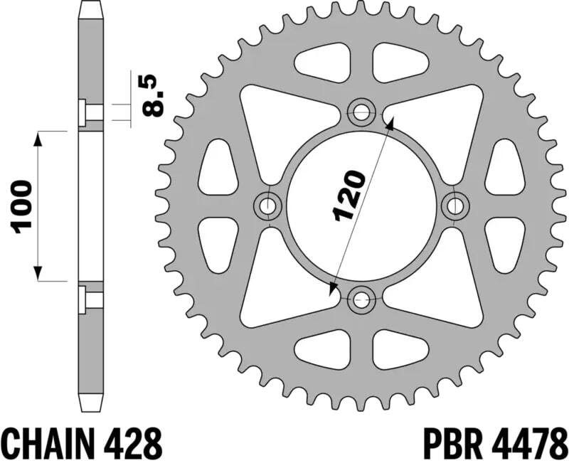 EK/PBR Chain kit 428 DEH - 12/50-132 - Steel Standard Rear Sprocket