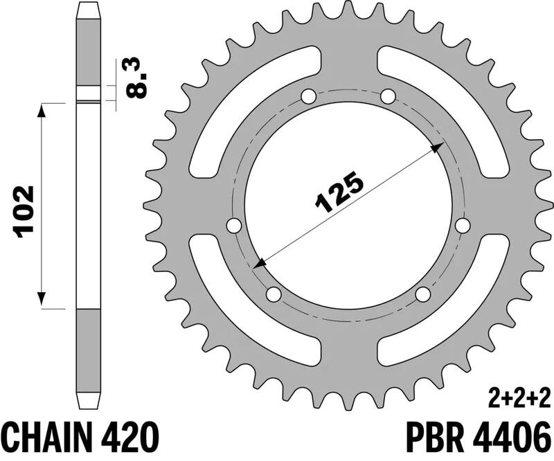 EK/PBR Chain kit 420 SR - 11/59-134 - Steel Standard Rear Sprocket