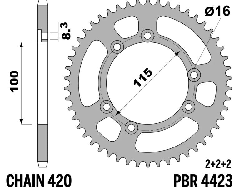 EK/PBR Chain Kit 420SR 11/58-136 - Standard Rear Sprocket