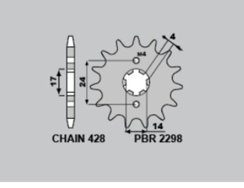 EK/PBR Chain kit 428 DEH - 14/58-140 - Alu Standard Rear Sprocket