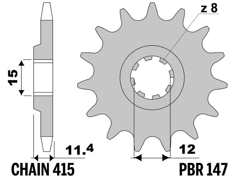 EK/PBR Chain kit 415 RR - 13/32-110 - Steel Standard Rear Sprocket