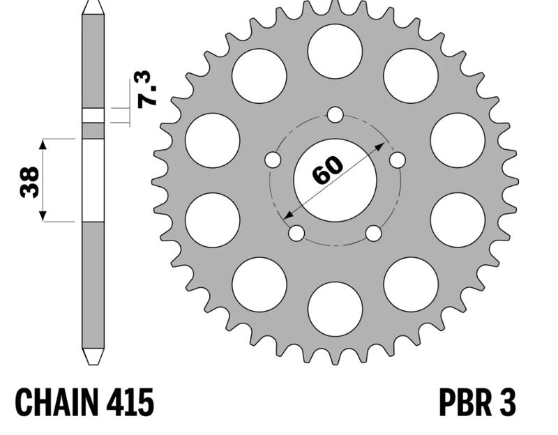 EK/PBR Chain kit 415 RR - 13/34-110 - Steel Standard Rear Sprocket
