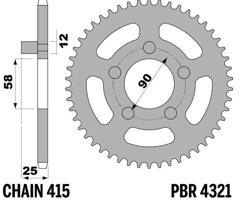 EK/PBR Chain kit 415 RR - 12/44-130 - Steel Standard Rear Sprocket