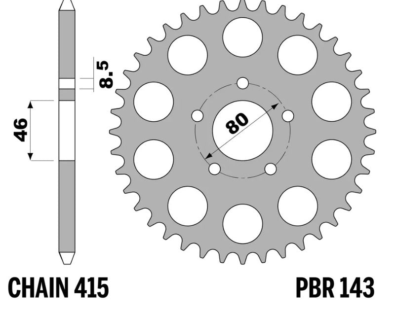 EK/PBR Chain kit 415 RR - 12/44-122 - Steel Standard Rear Sprocket