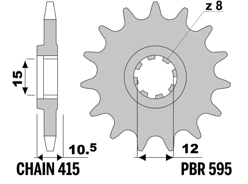 EK/PBR Chain kit 415 RR - 12/44-122 - Steel Standard Rear Sprocket