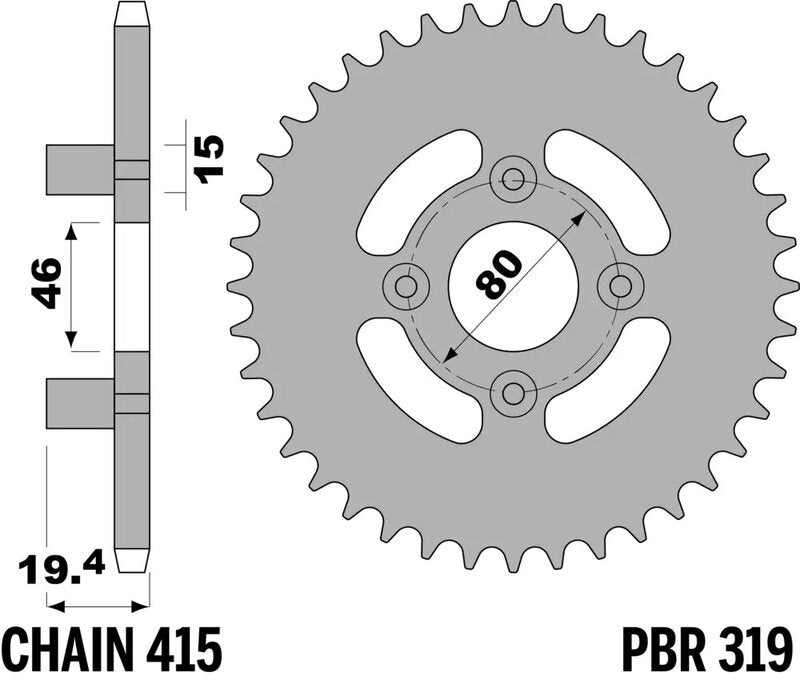 EK/PBR Chain kit 415 RR - 13/48-126 - Steel Standard Rear Sprocket