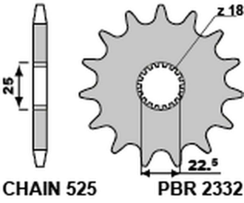 EK/PBR Chain kit 525 ZVX3 - 16/42-100 - Steel Standard Rear Sprocket