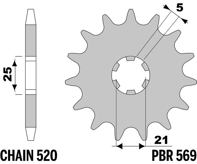 EK/PBR Chain kit 520 SRX2 - 14/50-110 - Alu Standard Rear Sprocket