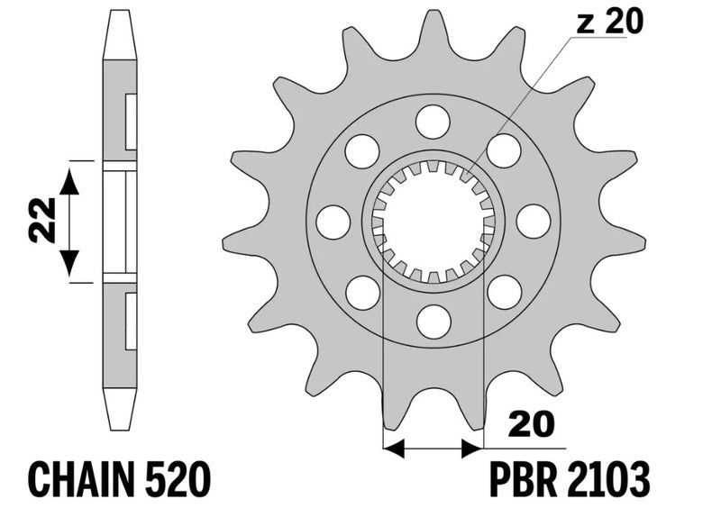 EK/PBR Chain kit 520 SRX2 - 13/51-114 - Alu Standard Rear Sprocket