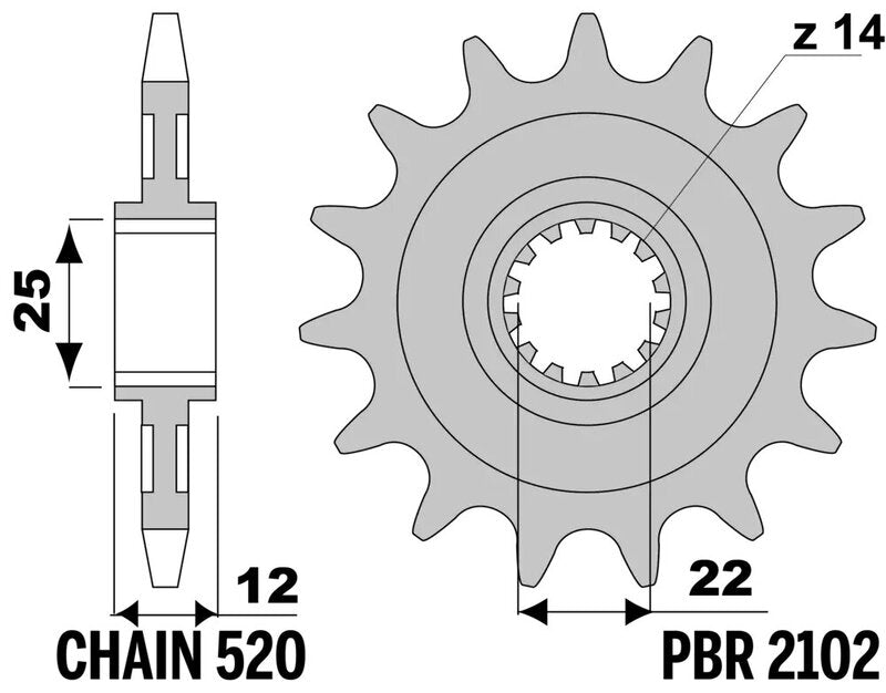EK/PBR Chain kit 520 SRX2 - 13/48-114 - Steel Standard Rear Sprocket