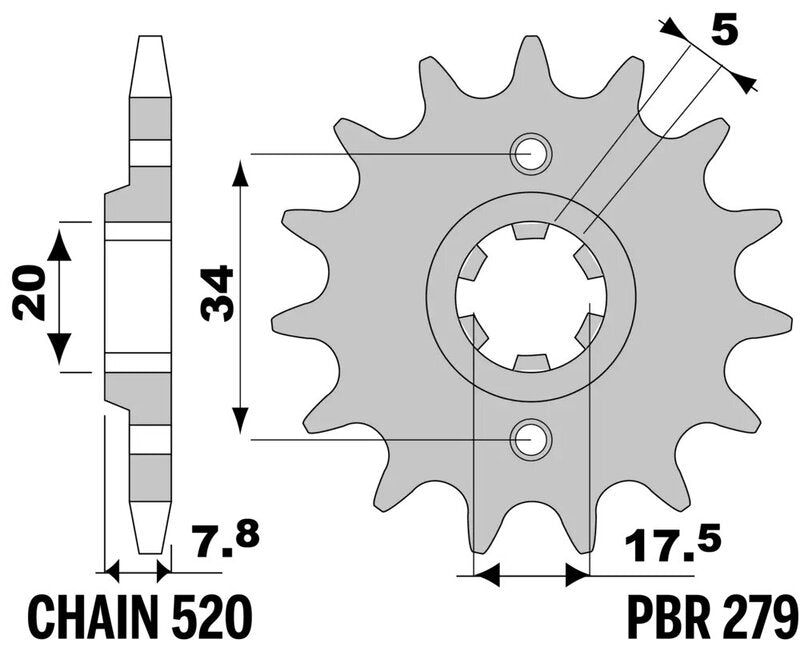 EK/PBR Chain kit 520 SRX2 - 13/50-110 - Steel Standard Rear Sprocket