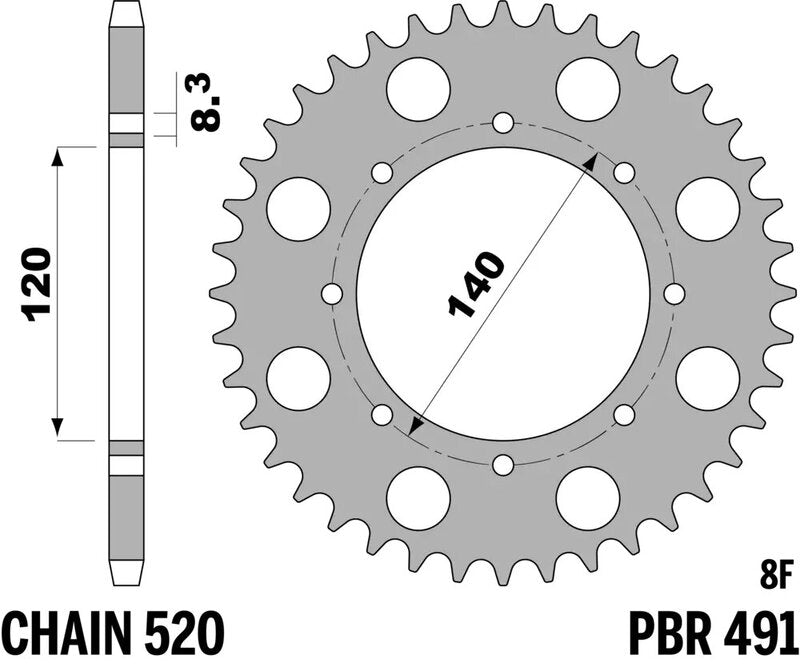 EK/PBR Chain kit 520 SRX2 - 15/43-106 - Steel Standard Rear Sprocket