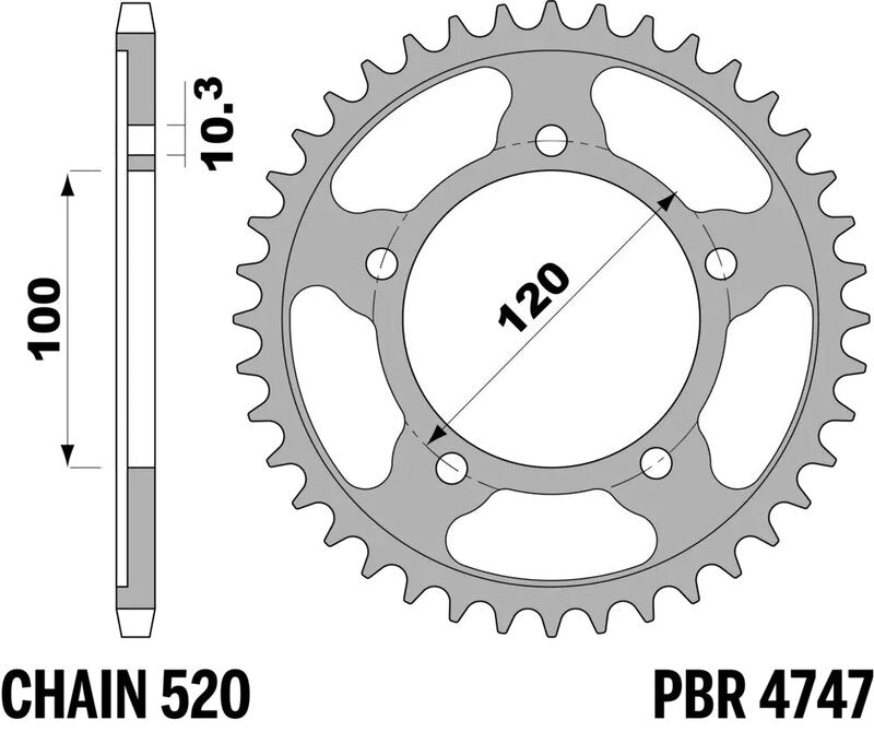 EK/PBR Chain kit 520 SRX2 - 17/43-110 - Steel Reinforced Rear Sprocket