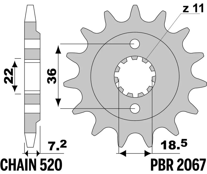 EK/PBR Chain kit 520 SRX2 - 14/36-108 - Steel Standard Rear Sprocket