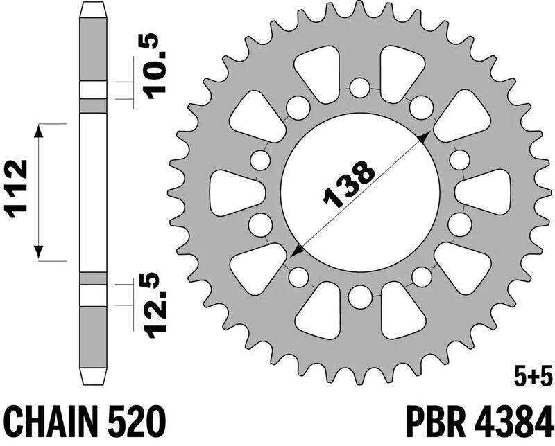 EK/PBR Chain kit 520 SRX2 - 17/38-118 - Steel Standard Rear Sprocket
