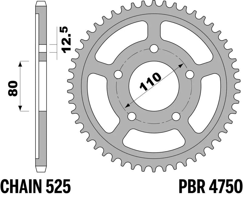 EK/PBR Chain kit 525 ZVX3 - 16/42-124 - Steel Standard Rear Sprocket