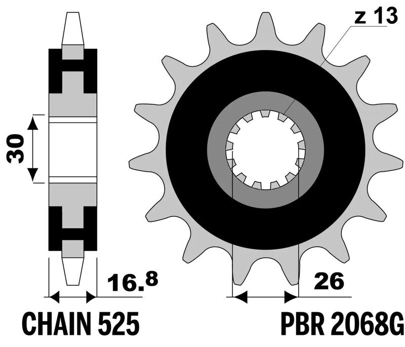 EK/PBR Chain kit 525 ZVX3 - 16/42-124 - Steel Standard Rear Sprocket