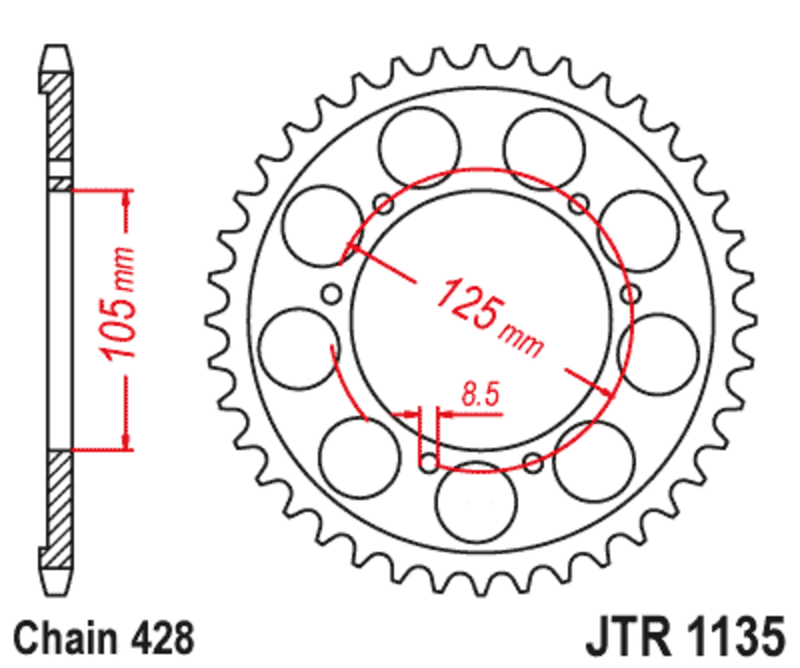 EK/JT Chain kit 428 DEH - 13/62-138 - Steel Standard Rear Sprocket