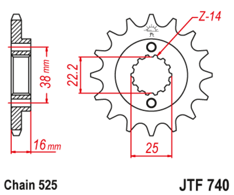 EK/JT Chain kit 525 MVXZ2 - 15/43-114 - Steel Standard Rear Sprocket