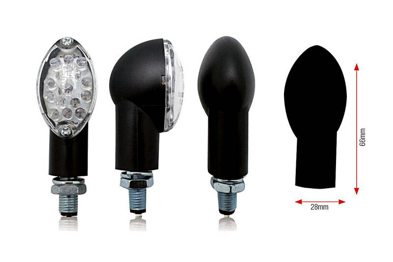 BIHR OVAL LED Indicator Body Black / Lens Clear (Pair), Front & Rear
