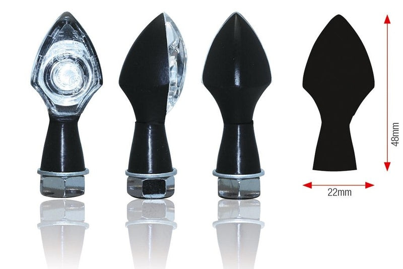 BIHR Power LED Indicator Body Black / Lens Clear (Pair), Front & Rear