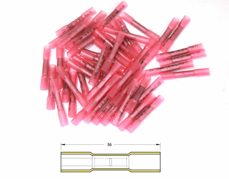 BIHR Heat-shrinkable Crimping Butt Splices Ø0,5/1,5mm² - 50pcs Transparent Red