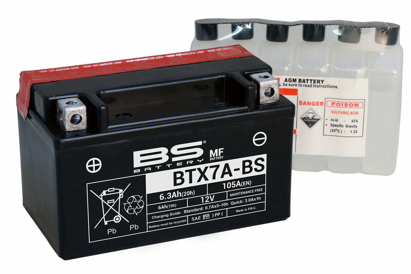 BS BATTERY Battery Maintenance Free with Acid Pack - BTX7A-BS