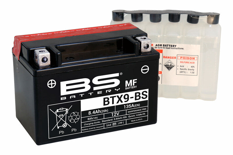BS BATTERY Battery Maintenance Free with Acid Pack - BTX9-BS